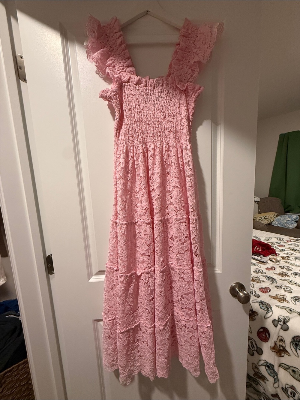 Hill House Pink Lace Maxi Dress with Ruffle Straps